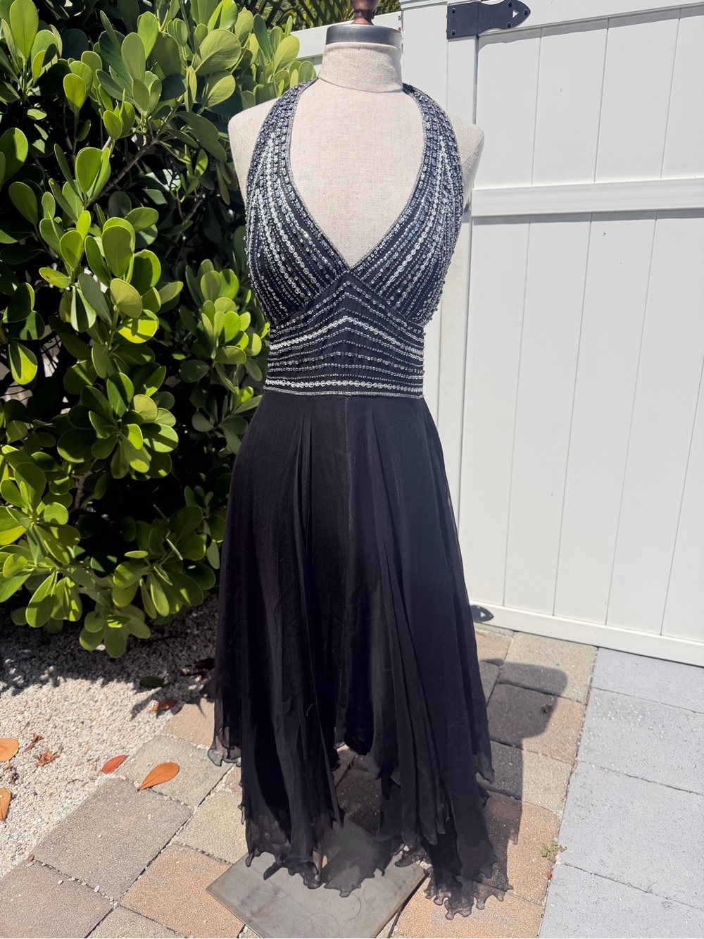 y2k Silk Fairycore Black Beaded Halter Dress